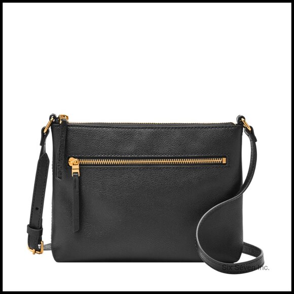 Genuine Leather Crossbody Bag Structured Vintage Details Adjustable Strap